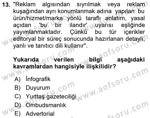 Halkla İlişkiler Yazarlığı Dersi 2025 - 2026 Yılı Yaz Okulu Sınav Soruları 13. Soru