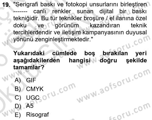 Halkla İlişkiler Yazarlığı Dersi 2025 - 2026 Yılı Yaz Okulu Sınav Soruları 19. Soru