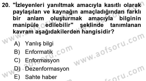 Halkla İlişkiler Yazarlığı Dersi 2025 - 2026 Yılı Yaz Okulu Sınav Soruları 20. Soru
