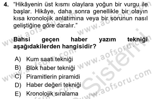 Halkla İlişkiler Yazarlığı Dersi 2025 - 2026 Yılı Yaz Okulu Sınav Soruları 4. Soru