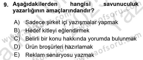 Halkla İlişkiler Yazarlığı Dersi 2025 - 2026 Yılı Yaz Okulu Sınav Soruları 9. Soru