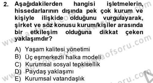 Kurumsal Sosyal Sorumluluk Dersi 2013 - 2014 Yılı (Vize) Ara Sınav Soruları 2. Soru