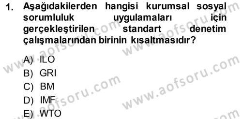 Kurumsal Sosyal Sorumluluk Dersi 2013 - 2014 Yılı Tek Ders Sınav Soruları 1. Soru