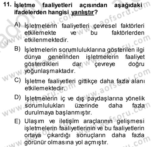 Kurumsal Sosyal Sorumluluk Dersi 2013 - 2014 Yılı Tek Ders Sınav Soruları 11. Soru