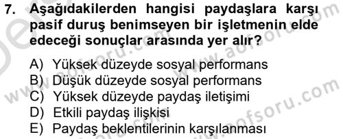 Kurumsal Sosyal Sorumluluk Dersi 2013 - 2014 Yılı Tek Ders Sınav Soruları 7. Soru