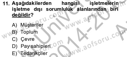 Kurumsal Sosyal Sorumluluk Dersi 2014 - 2015 Yılı (Vize) Ara Sınavı 11. Soru