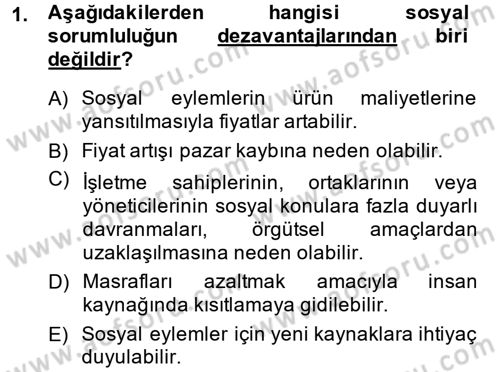 Kurumsal Sosyal Sorumluluk Dersi 2014 - 2015 Yılı (Final) Dönem Sonu Sınav Soruları 1. Soru
