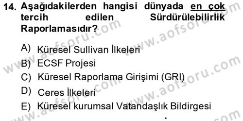 Kurumsal Sosyal Sorumluluk Dersi 2014 - 2015 Yılı (Final) Dönem Sonu Sınav Soruları 14. Soru