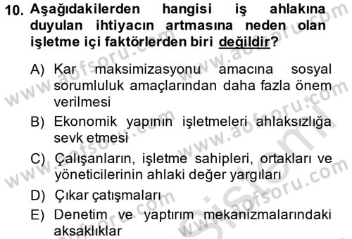 Kurumsal Sosyal Sorumluluk Dersi 2014 - 2015 Yılı Tek Ders Sınav Soruları 10. Soru
