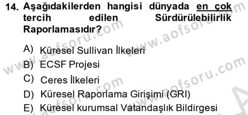 Kurumsal Sosyal Sorumluluk Dersi 2014 - 2015 Yılı Tek Ders Sınav Soruları 14. Soru