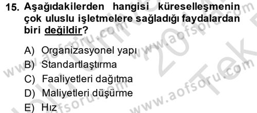 Kurumsal Sosyal Sorumluluk Dersi 2014 - 2015 Yılı Tek Ders Sınav Soruları 15. Soru