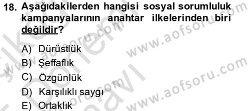 Kurumsal Sosyal Sorumluluk Dersi 2014 - 2015 Yılı Tek Ders Sınav Soruları 18. Soru