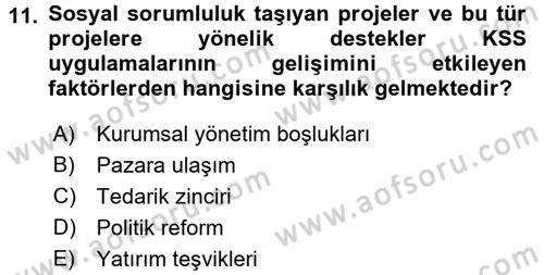Kurumsal Sosyal Sorumluluk Dersi 2015 - 2016 Yılı (Vize) Ara Sınav Soruları 11. Soru
