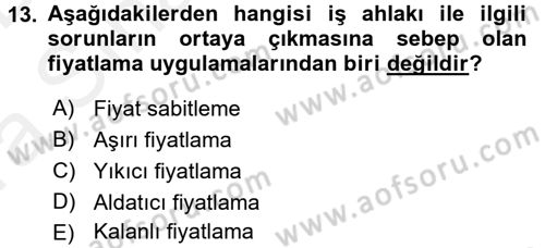 Kurumsal Sosyal Sorumluluk Dersi 2015 - 2016 Yılı (Vize) Ara Sınav Soruları 13. Soru