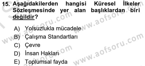 Kurumsal Sosyal Sorumluluk Dersi 2015 - 2016 Yılı (Final) Dönem Sonu Sınav Soruları 15. Soru