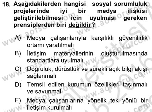 Kurumsal Sosyal Sorumluluk Dersi 2015 - 2016 Yılı (Final) Dönem Sonu Sınav Soruları 18. Soru