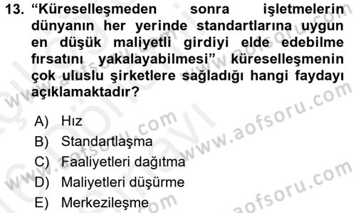 Kurumsal Sosyal Sorumluluk Dersi 2015 - 2016 Yılı Tek Ders Sınav Soruları 13. Soru