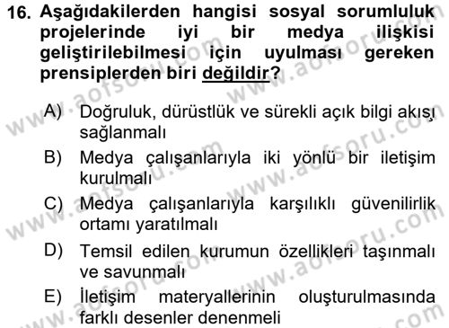 Kurumsal Sosyal Sorumluluk Dersi 2015 - 2016 Yılı Tek Ders Sınav Soruları 16. Soru