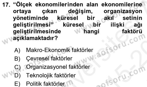 Kurumsal Sosyal Sorumluluk Dersi 2015 - 2016 Yılı Tek Ders Sınav Soruları 17. Soru