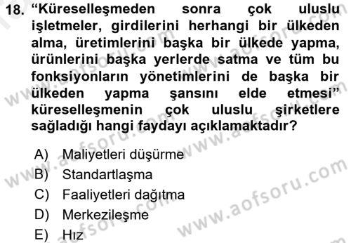 Kurumsal Sosyal Sorumluluk Dersi 2015 - 2016 Yılı Tek Ders Sınav Soruları 18. Soru