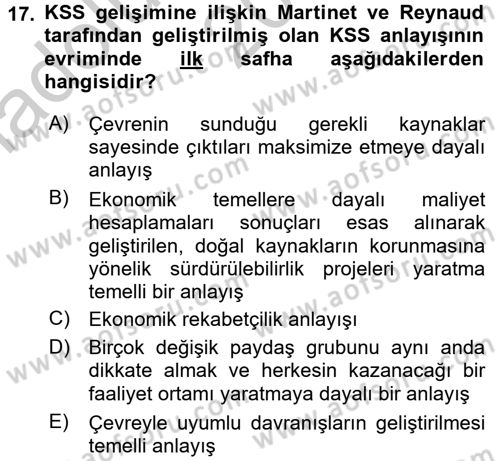 Kurumsal Sosyal Sorumluluk Dersi 2016 - 2017 Yılı (Vize) Ara Sınavı 17. Soru