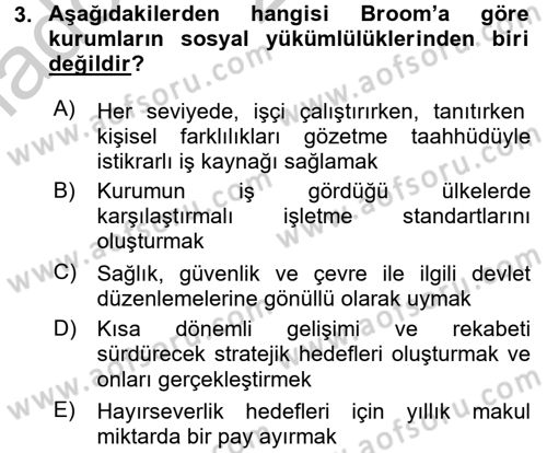 Kurumsal Sosyal Sorumluluk Dersi 2016 - 2017 Yılı (Vize) Ara Sınavı 3. Soru