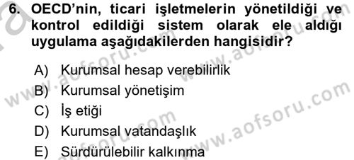 Kurumsal Sosyal Sorumluluk Dersi 2016 - 2017 Yılı (Vize) Ara Sınav Soruları 6. Soru