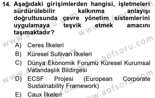 Kurumsal Sosyal Sorumluluk Dersi 2016 - 2017 Yılı (Final) Dönem Sonu Sınav Soruları 14. Soru