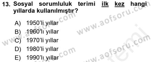 Kurumsal Sosyal Sorumluluk Dersi 2017 - 2018 Yılı (Vize) Ara Sınav Soruları 13. Soru