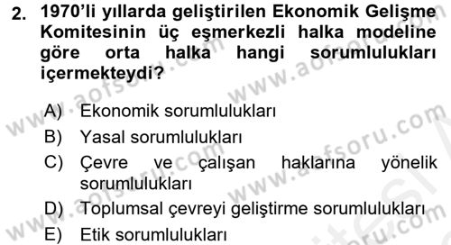 Kurumsal Sosyal Sorumluluk Dersi 2017 - 2018 Yılı (Vize) Ara Sınav Soruları 2. Soru