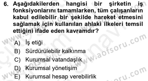 Kurumsal Sosyal Sorumluluk Dersi 2017 - 2018 Yılı (Vize) Ara Sınav Soruları 6. Soru
