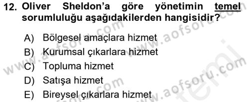 Kurumsal Sosyal Sorumluluk Dersi 2017 - 2018 Yılı (Final) Dönem Sonu Sınav Soruları 12. Soru