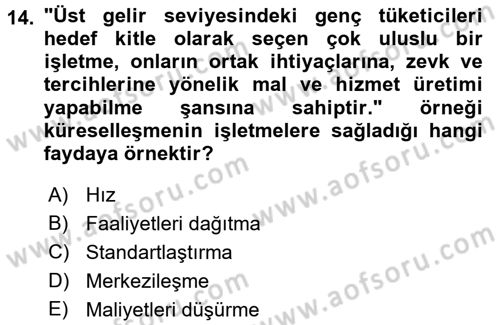 Kurumsal Sosyal Sorumluluk Dersi 2017 - 2018 Yılı (Final) Dönem Sonu Sınav Soruları 14. Soru