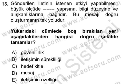 Kurumsal Sosyal Sorumluluk Dersi 2018 - 2019 Yılı 3 Ders Sınavı 13. Soru