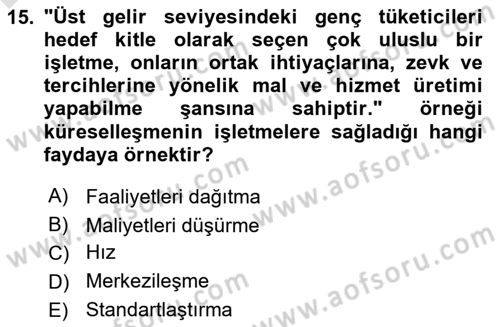 Kurumsal Sosyal Sorumluluk Dersi 2018 - 2019 Yılı 3 Ders Sınavı 15. Soru