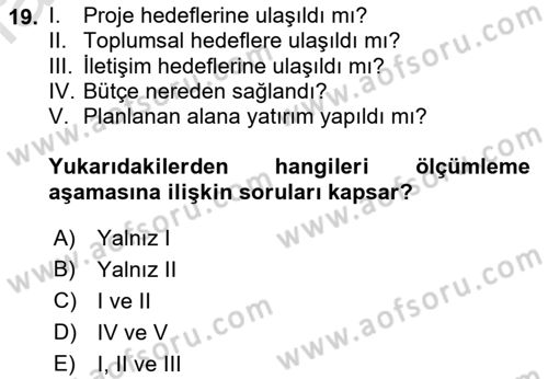 Kurumsal Sosyal Sorumluluk Dersi 2018 - 2019 Yılı 3 Ders Sınavı 19. Soru