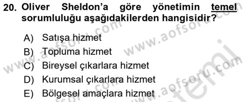 Kurumsal Sosyal Sorumluluk Dersi 2018 - 2019 Yılı 3 Ders Sınavı 20. Soru