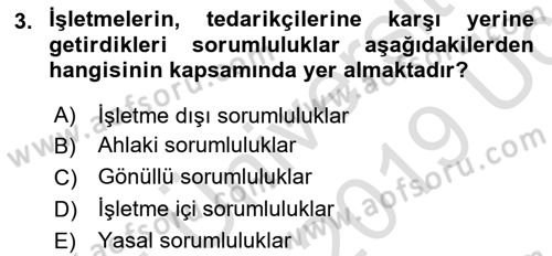 Kurumsal Sosyal Sorumluluk Dersi 2018 - 2019 Yılı 3 Ders Sınavı 3. Soru