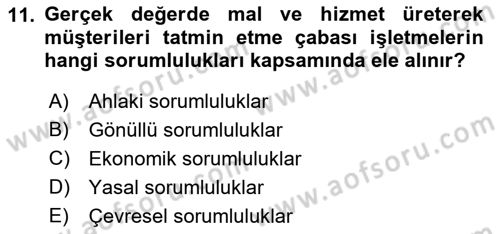 Kurumsal Sosyal Sorumluluk Dersi 2018 - 2019 Yılı (Vize) Ara Sınav Soruları 11. Soru