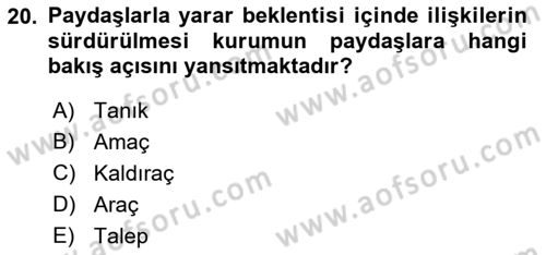 Kurumsal Sosyal Sorumluluk Dersi 2018 - 2019 Yılı (Vize) Ara Sınavı 20. Soru