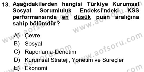 Kurumsal Sosyal Sorumluluk Dersi 2018 - 2019 Yılı (Final) Dönem Sonu Sınav Soruları 13. Soru