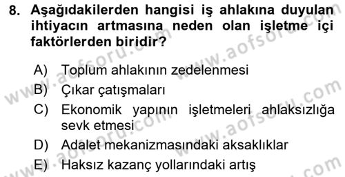 Kurumsal Sosyal Sorumluluk Dersi 2018 - 2019 Yılı (Final) Dönem Sonu Sınav Soruları 8. Soru