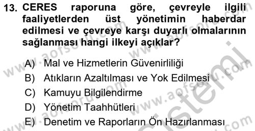 Kurumsal Sosyal Sorumluluk Dersi 2018 - 2019 Yılı Yaz Okulu Sınav Soruları 13. Soru