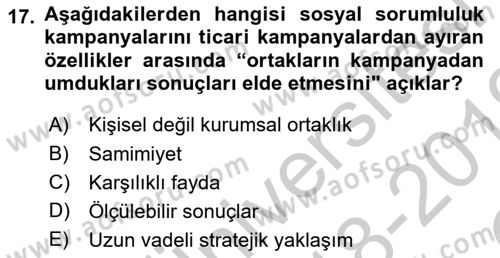 Kurumsal Sosyal Sorumluluk Dersi 2018 - 2019 Yılı Yaz Okulu Sınav Soruları 17. Soru