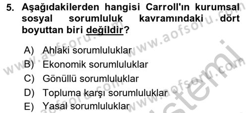 Kurumsal Sosyal Sorumluluk Dersi 2018 - 2019 Yılı Yaz Okulu Sınav Soruları 5. Soru