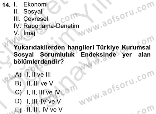 Kurumsal Sosyal Sorumluluk Dersi 2020 - 2021 Yılı Yaz Okulu Sınav Soruları 14. Soru