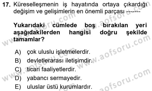 Kurumsal Sosyal Sorumluluk Dersi 2020 - 2021 Yılı Yaz Okulu Sınav Soruları 17. Soru