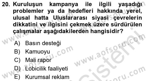 Kurumsal Sosyal Sorumluluk Dersi 2020 - 2021 Yılı Yaz Okulu Sınav Soruları 20. Soru