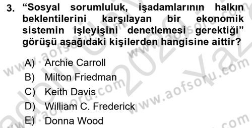Kurumsal Sosyal Sorumluluk Dersi 2020 - 2021 Yılı Yaz Okulu Sınav Soruları 3. Soru