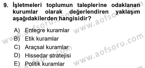 Kurumsal Sosyal Sorumluluk Dersi 2020 - 2021 Yılı Yaz Okulu Sınav Soruları 9. Soru